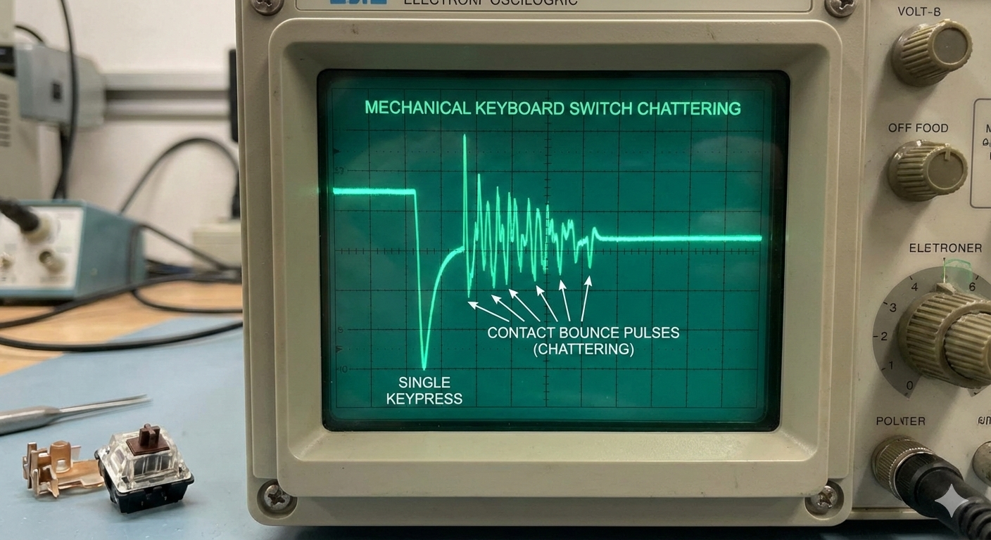 Diagram of mechanical switch contact bounce (chattering) – abnormal multiple pulses from a single press